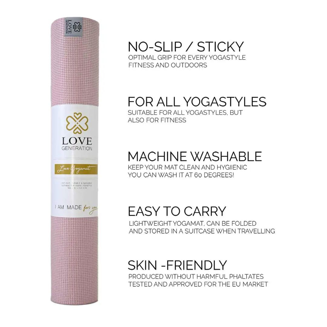 Love Yoga Mat Anti-slip - Blush Pink | Comfortabel & Duurzaam voor Yoga & Wellness