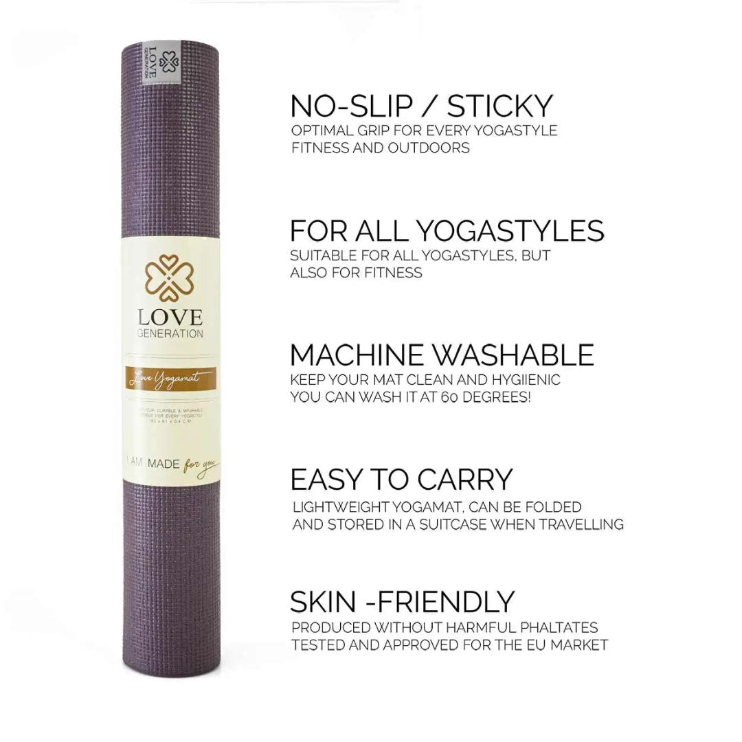 Love Yoga Mat Anti-slip - Purple | Comfortabel & Duurzaam voor Yoga & Wellness