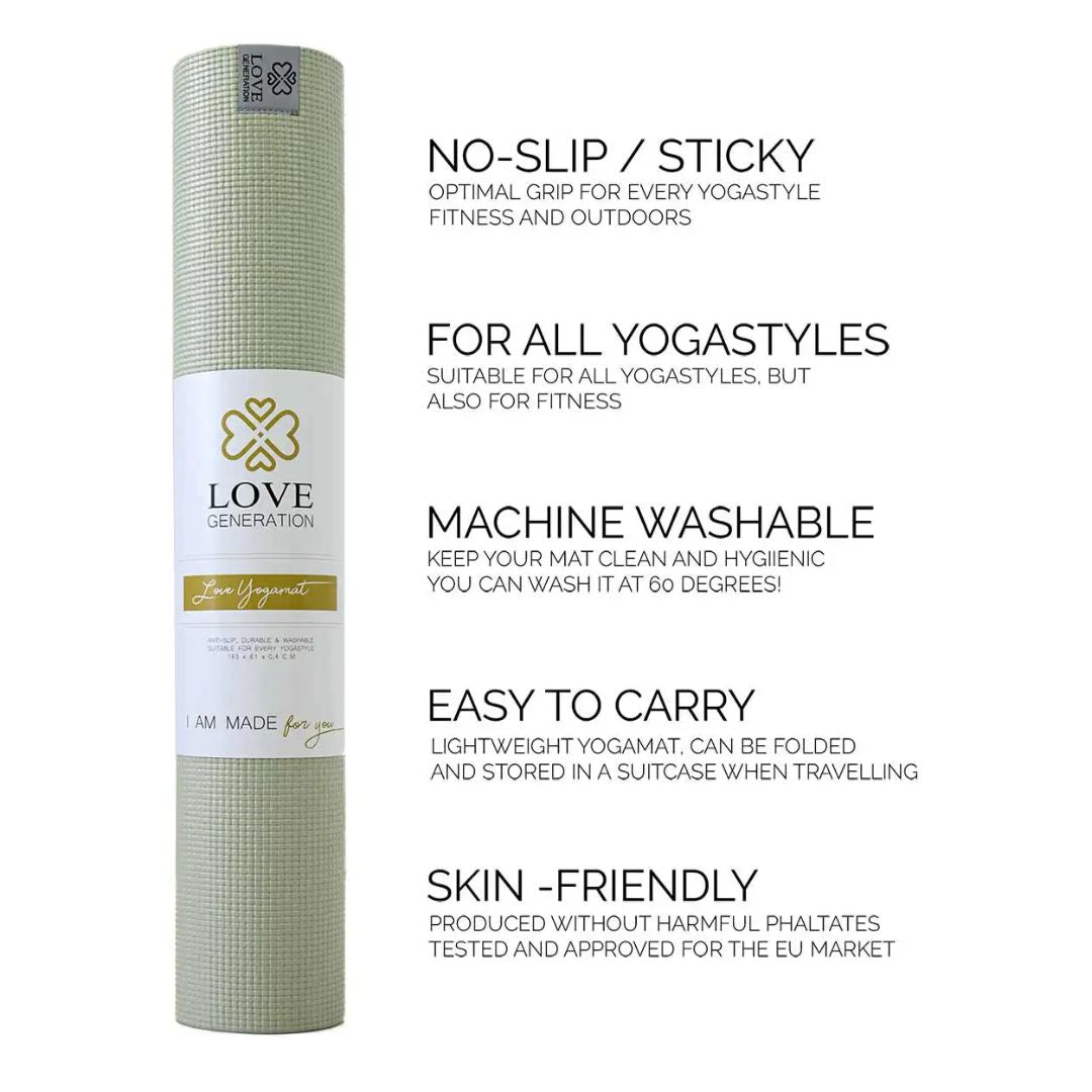 Love Yoga Mat Anti-slip - Sage | Comfortabel & Duurzaam voor Yoga & Wellness