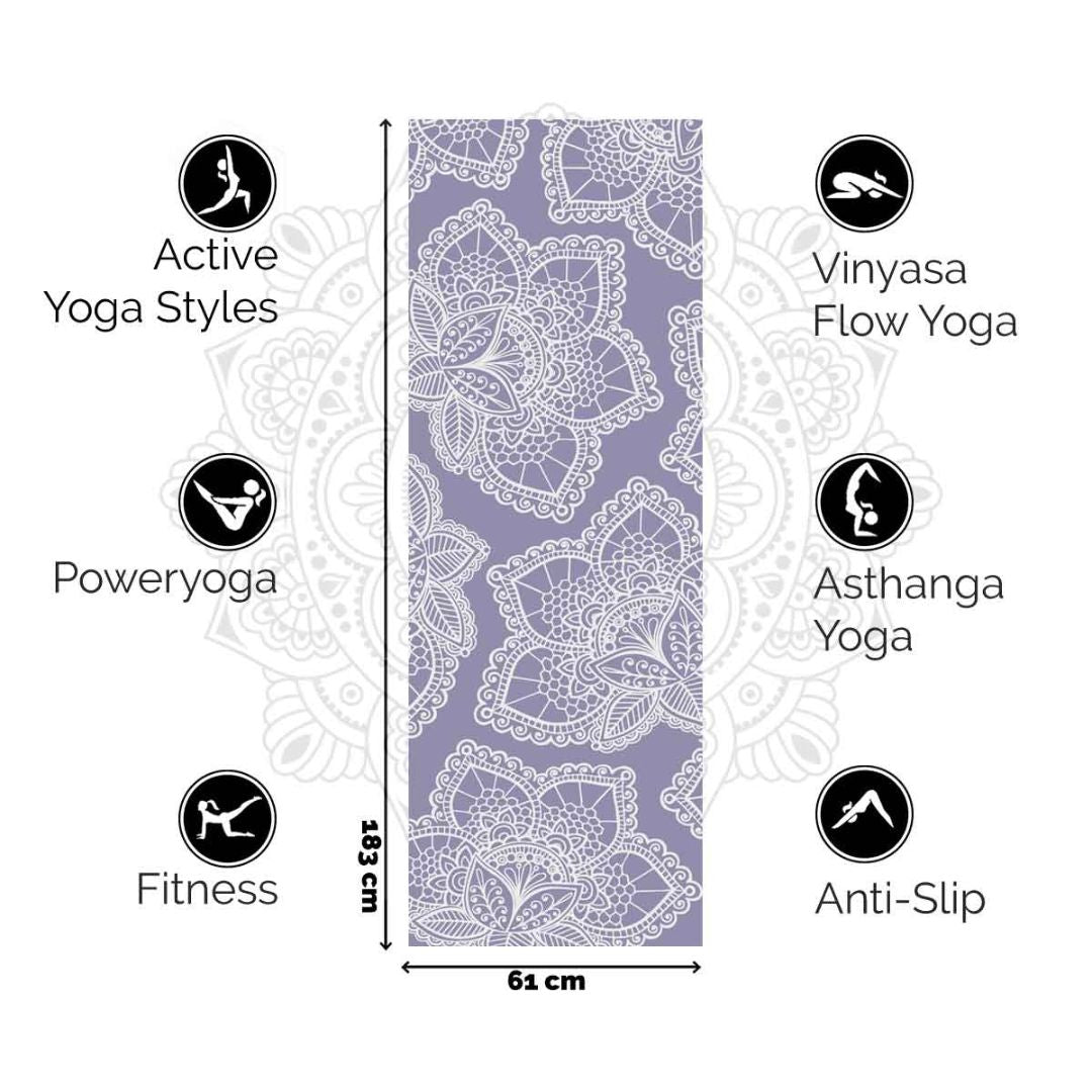 Extra Dikke Yogamat - Lavendel met Lotus Print - Antislip 6mm