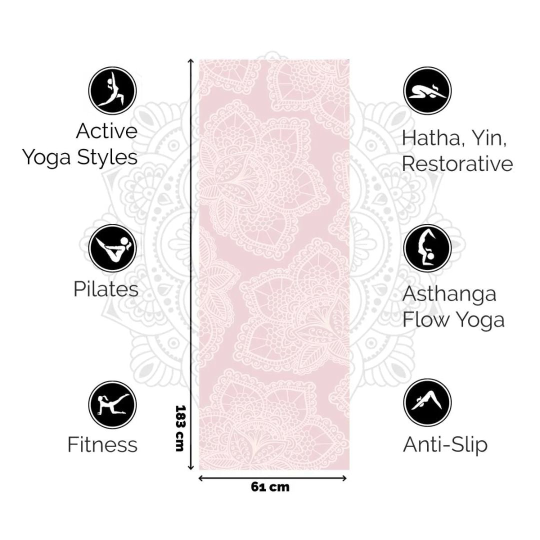 Extra Dikke Yogamat - Pink met Lotus Print - Antislip 6mm