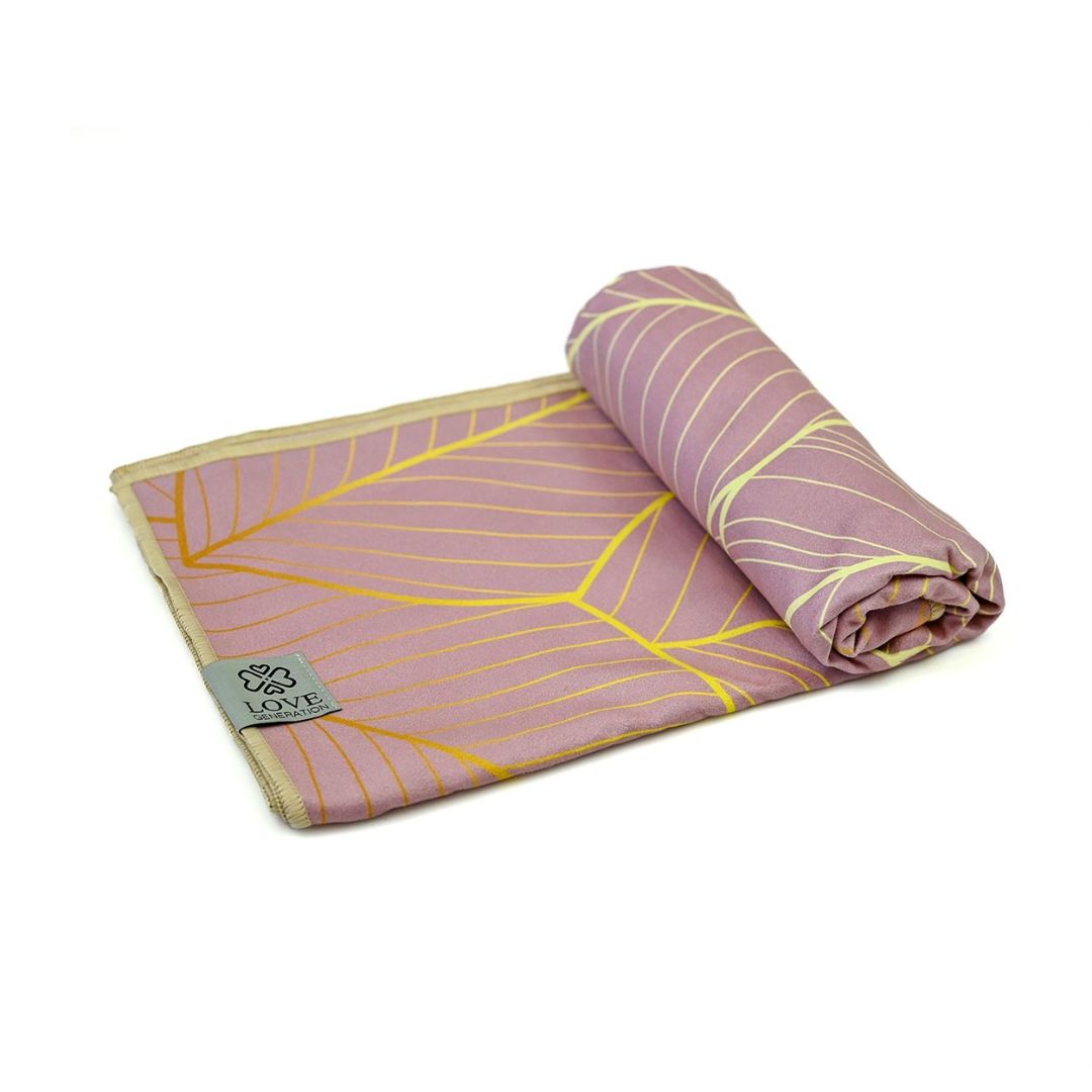 Tweezijdige Yogahanddoek - Pink Leaves | Antislip & Sneldrogend