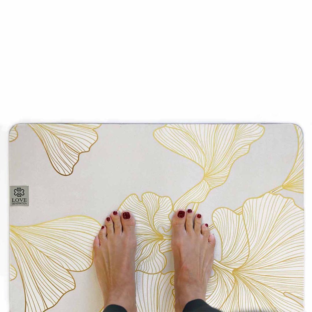 Golden Flowers Yogamat | Natuurlijk Rubber | Met Draagriem - Beste Keuze voor Yoga