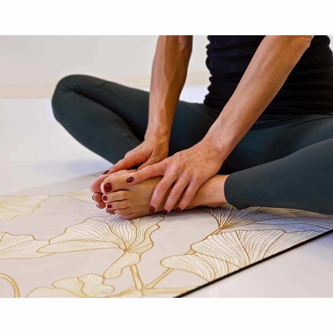 Golden Flowers Yogamat | Natuurlijk Rubber | Met Draagriem - Beste Keuze voor Yoga