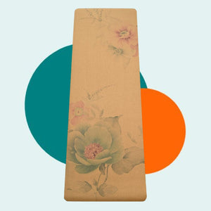 Eco Yogamat - Kurk & Natuurlijk Rubber - Faded Flowers | Antislip & Milieuvriendelijk 4mm