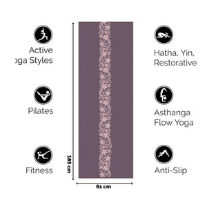 Floral Flow Yogamat Paars met Roze Print - Extra Dik 6mm | Beste Keuze voor Comfort & Grip