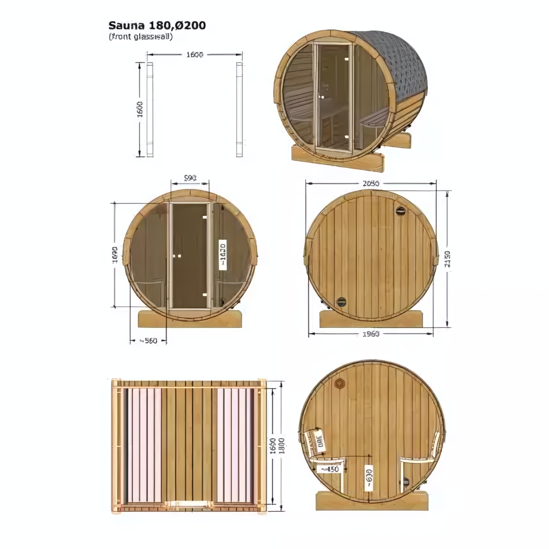 Barrelsauna Ergonomisch 1.8 | 4 Persoons | Houtgestookt | 205 x 180 cm