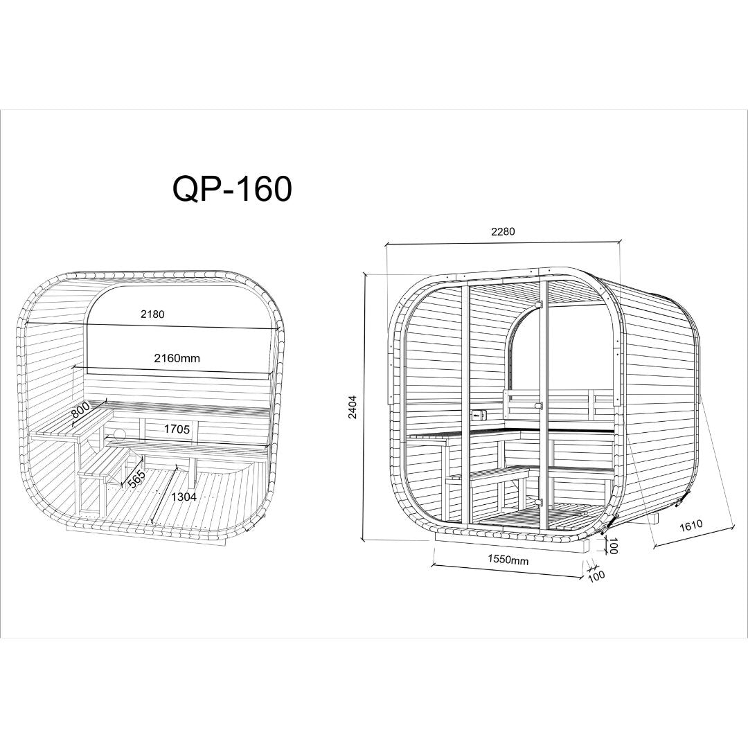 Hekla Cube 160 Sauna | 2-persoons - Compact Luxe