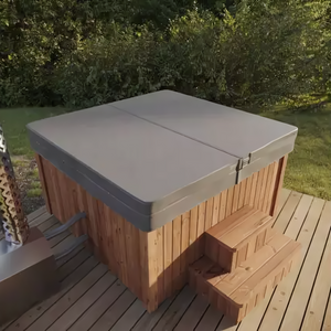 Luxe Hottub vierkant | 5-6 persoons | 189x189cm | met externe kachel en Fiberglas binnenbak