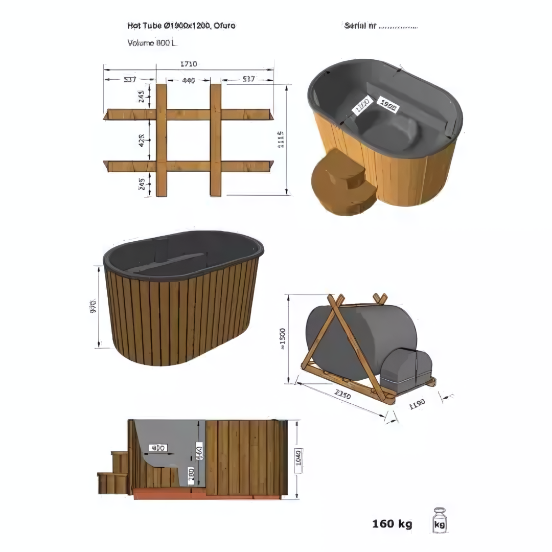 Interflex Luxe Ovale  Hot Tub| 5-6 Persoons| 190 x 120cm | Houtgestookt