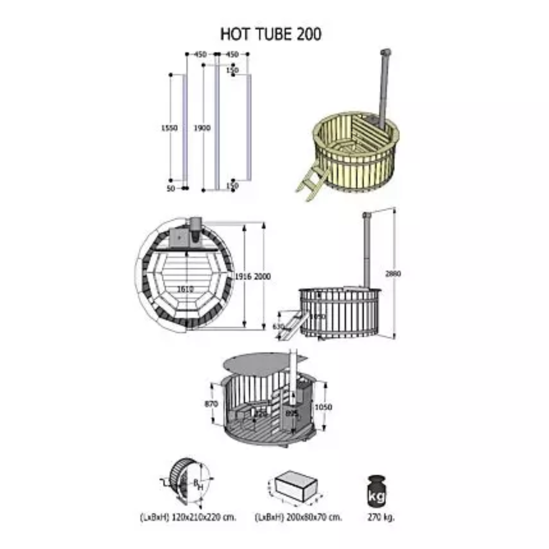 Interflex Hottub | Vurenhout | 5-6 persoons | 200cm | Met interne kachel