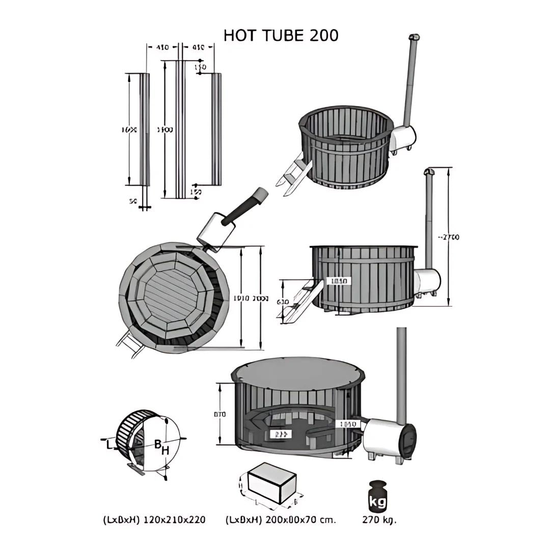 Interflex Hottub | Vurenhout  | 5-6 persoons | 2M | Met externe kachel